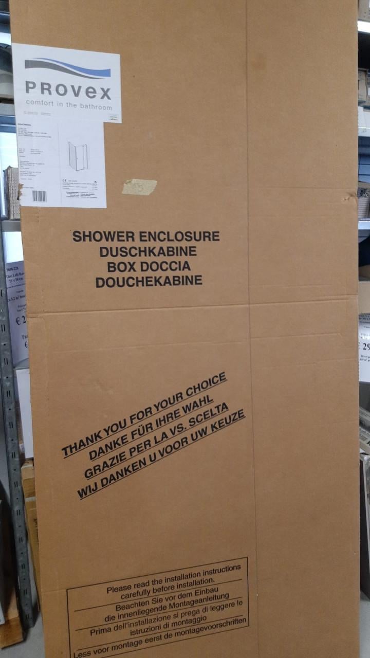 Douchecabine met deur 90x120, helder glas/chroom van € 695,- voor