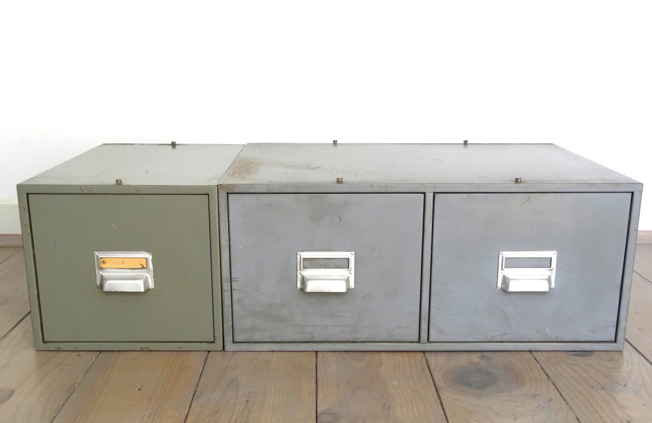 Metalen kantoor archieflades kaartenbakken vintage