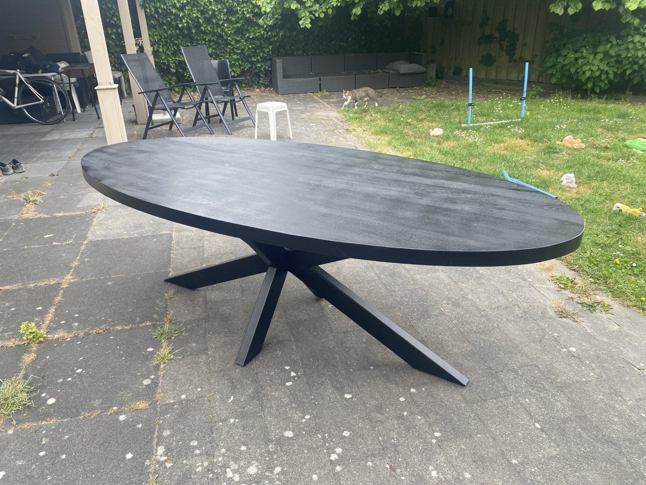 Mangohouten Eettafel Ovaal Oscar 240x110 cm Zwart (5cm)