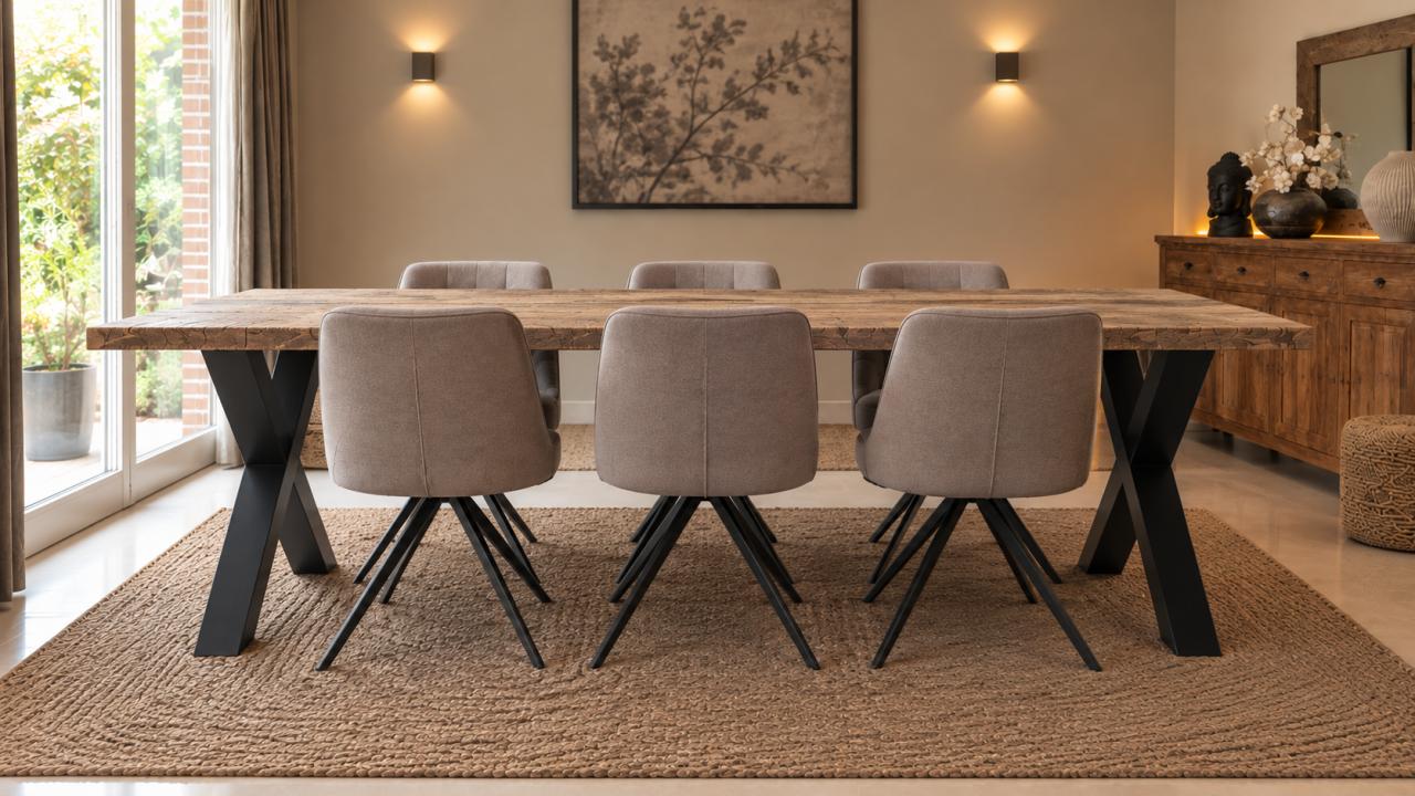 Eiken wagondelen / spoorwegplanken tafel 250cm