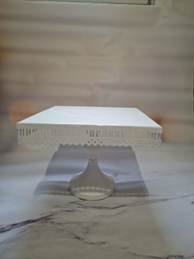 Taart Plateau / Taart Etagère Vierkant 25x25 cm metaal wit