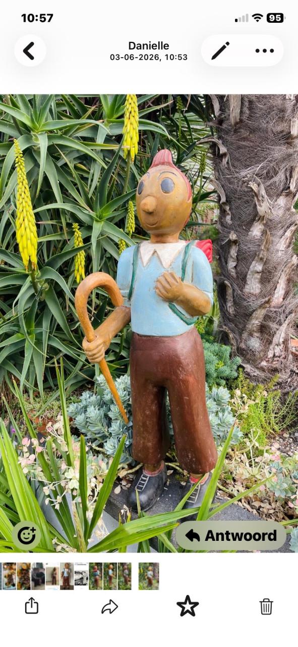 Vintage houten kuifje beeld 60 cm