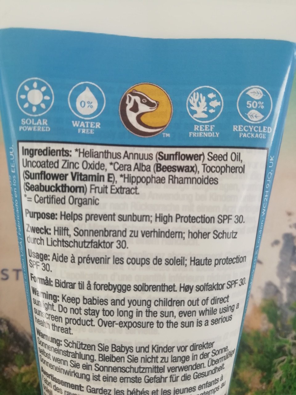 Badger Active Zonnebrandcreme NIEUW SPF30