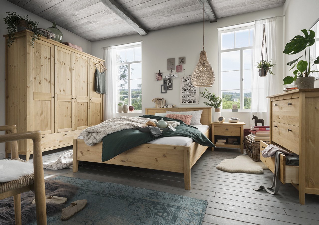 Tweepersoons bed Massief grenen hout. Puur natuur of Wit
