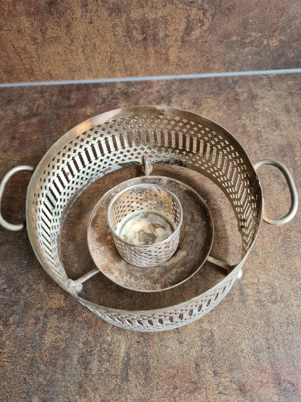 Brocante zilverkleurige theelichtwarmer
