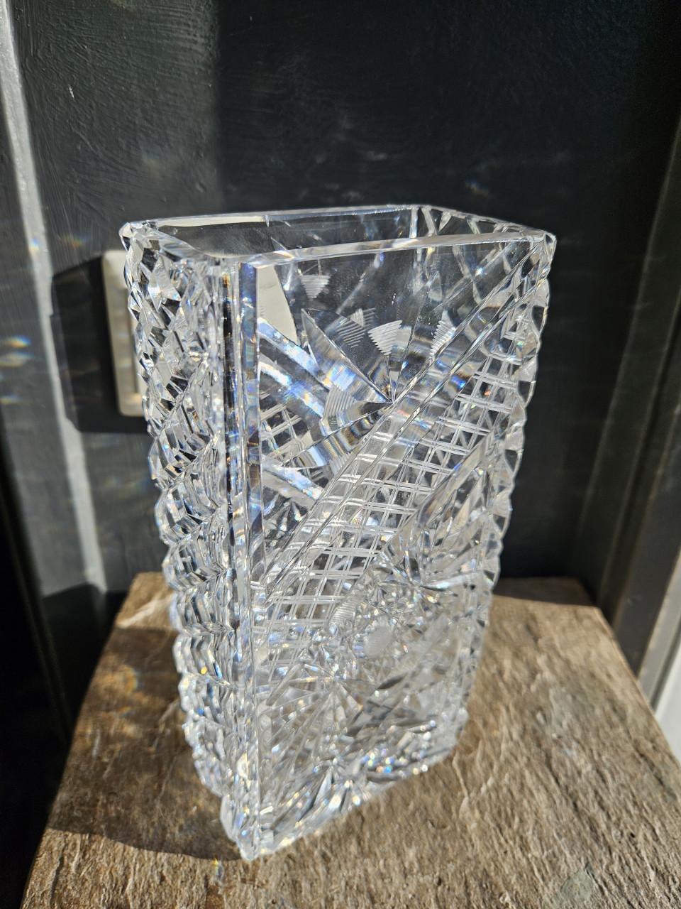 Prachtige kristallen bohemia crystal vaas met diamant motief