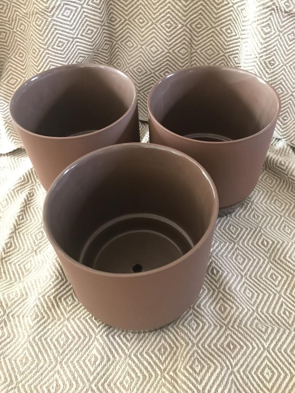 Drie Denise bloempotten met schotel Ø21 cm - Dove brown