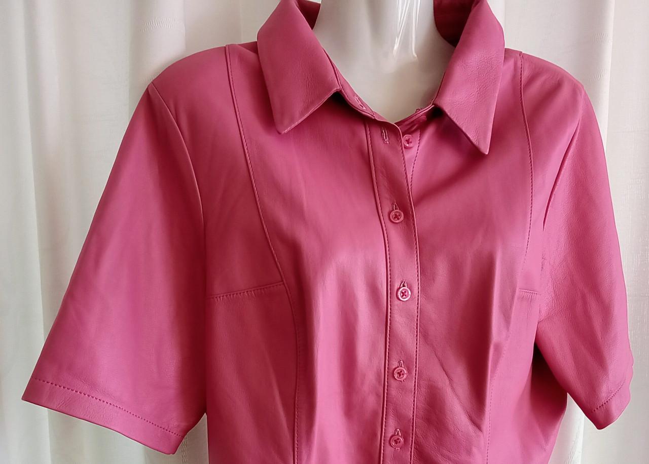 Echt leren roze bloesje