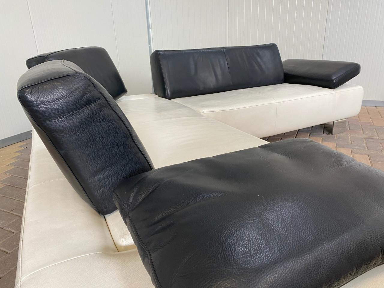 Montèl Witte Leren Hoekbank met Hocker–Luxe Echt Leer–Gratis Levering