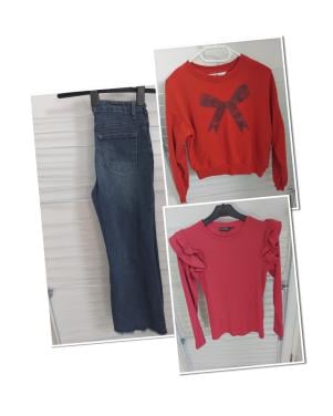 146/152 Flared jeans + Sweater + Roezeltop
