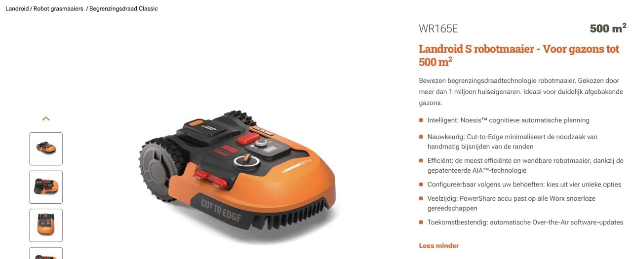 Robot grasmaaier Worx landroid M500+ met garantie, garage en 4Ah accu.