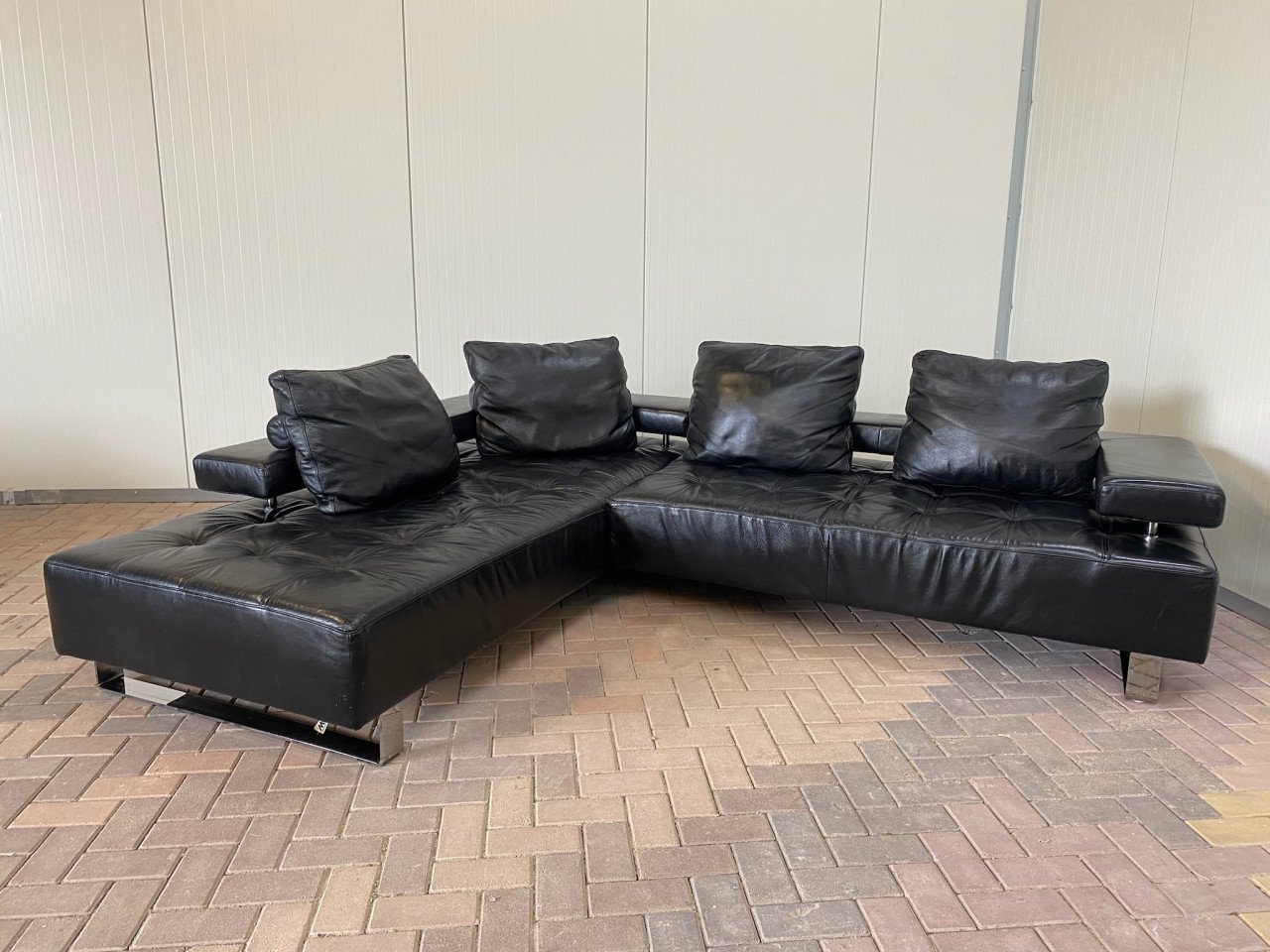 GRATIS LEVERING HEEL NL Zwarte Montel Echt Leren Hoekbank