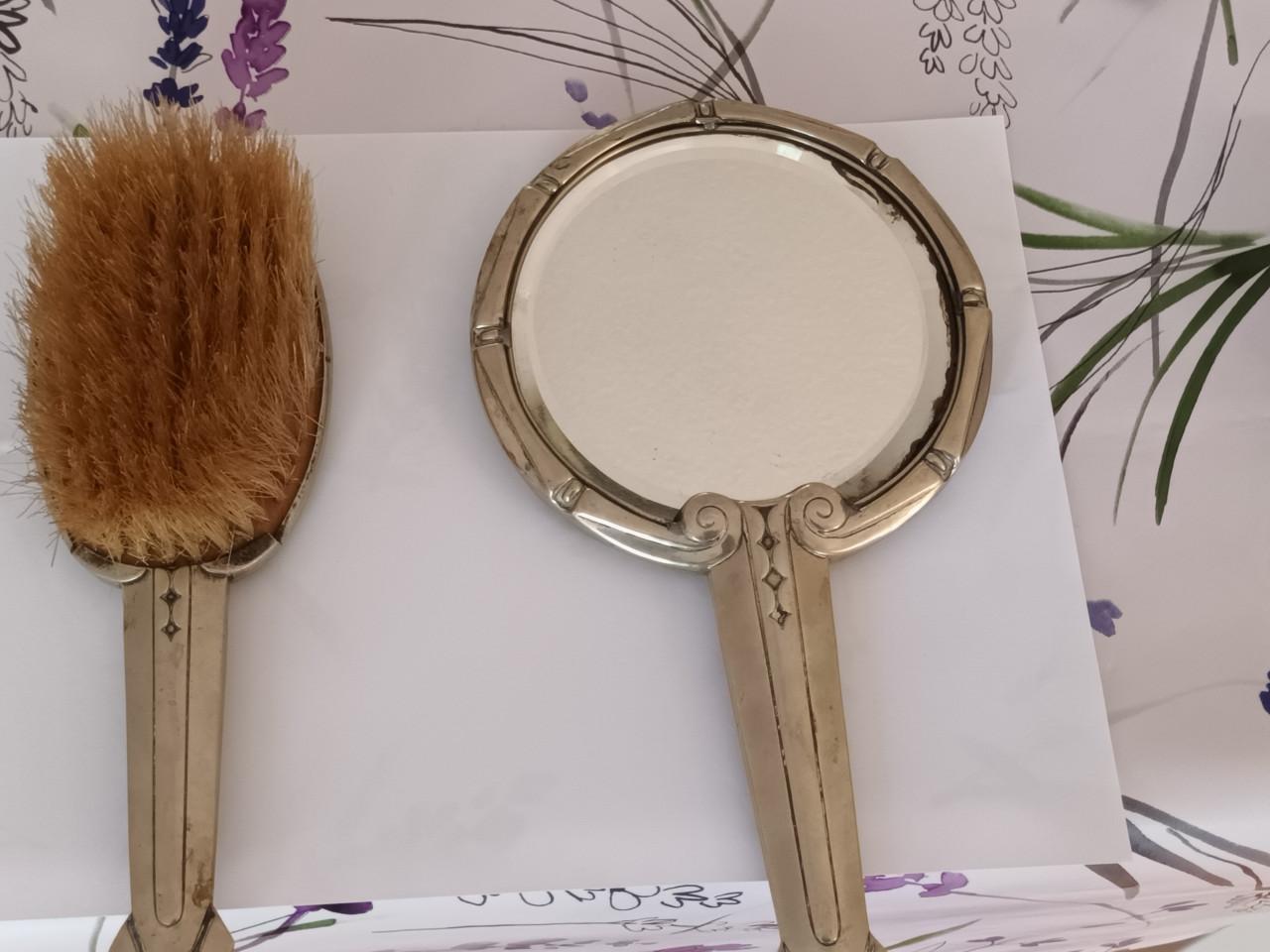 Antieke zilveren borstel en Spiegel mogelijk Art Nouveau-of Art Deco