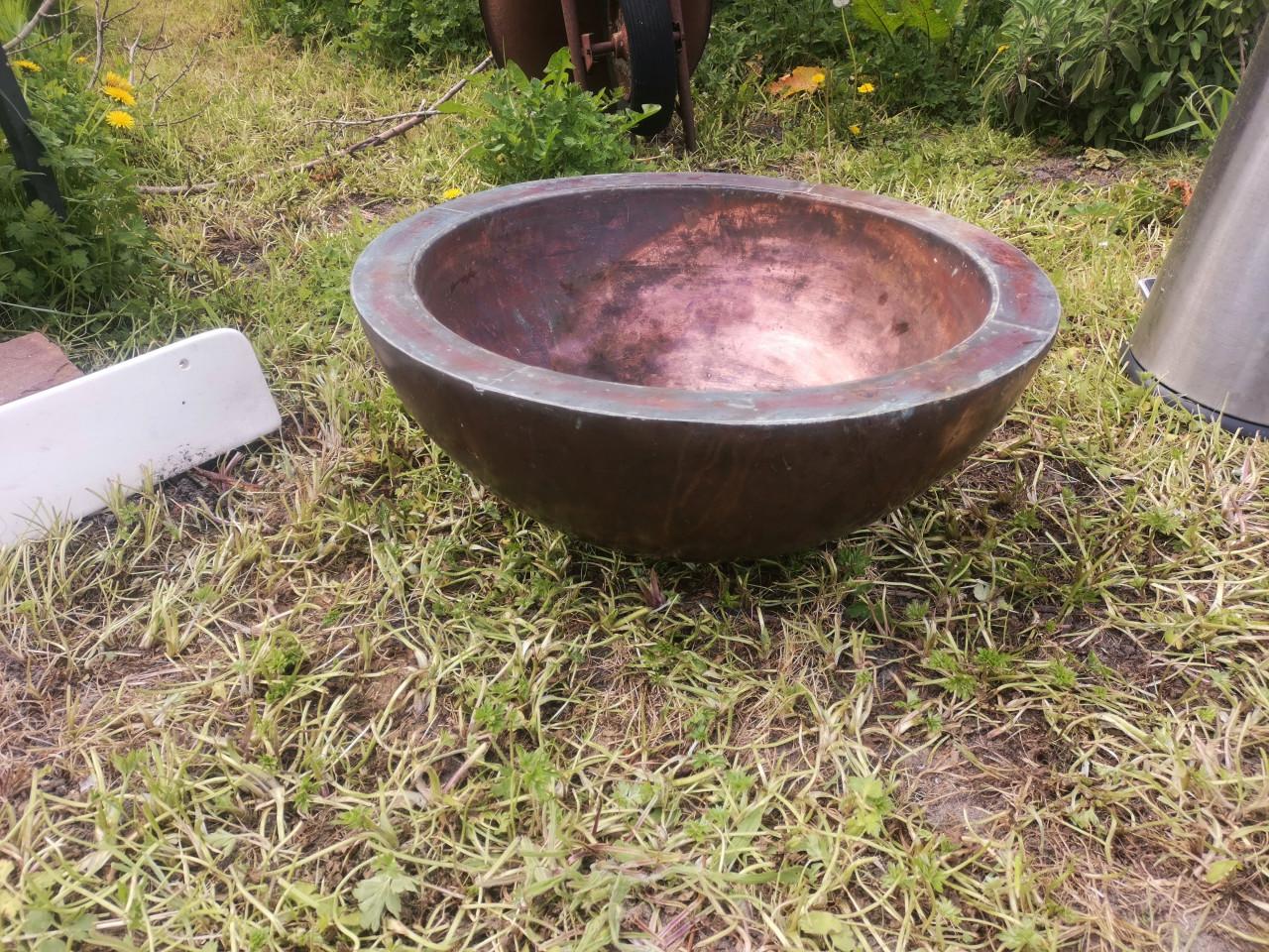 Brocante, ronde, rood koperen bak