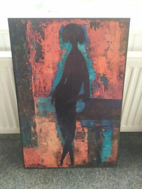 Print op hardboard/hout 'Nu au piano' van Reuther