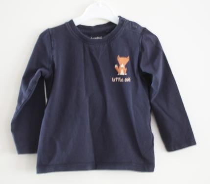 Blauw truitje met vosje print maat 74-80