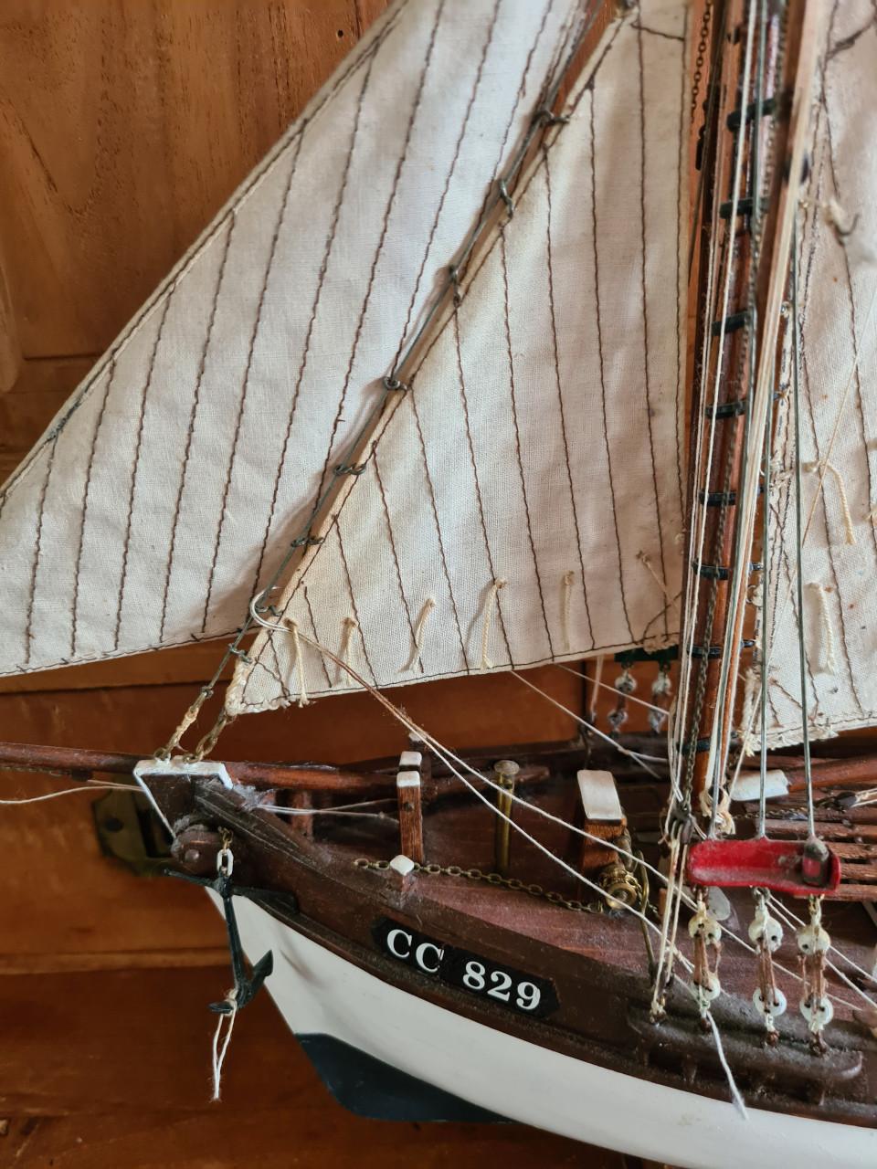 Gedetailleerd schaalmodel  "Marie-Jeanne" in vitrine kast