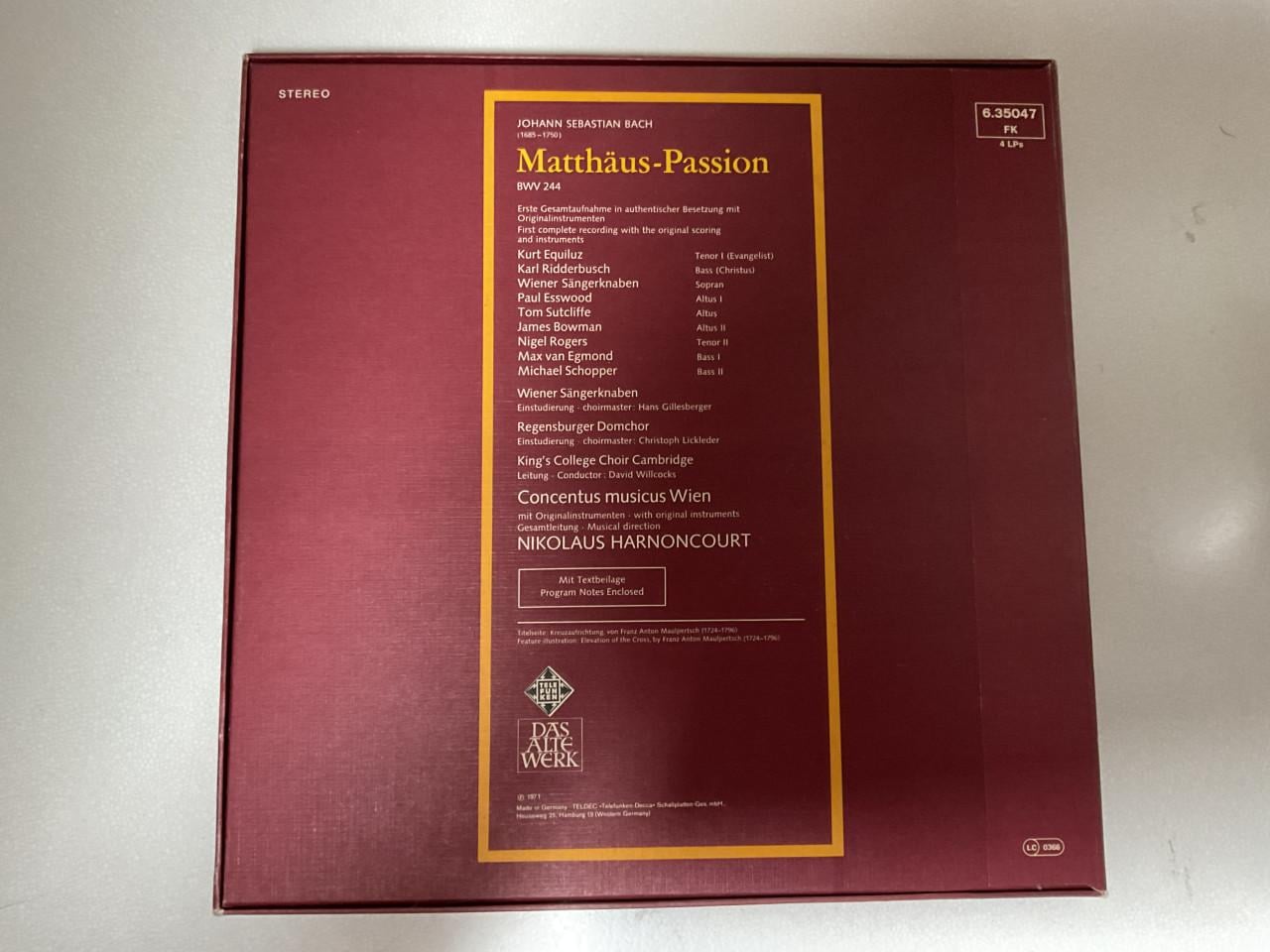 3 LP’s van de Matthaus Passion, in 1 doos.   Johann  Sebastian Bach.