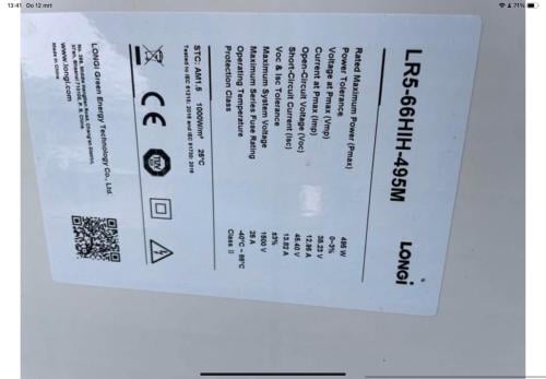 Zonnepaneel longi 495w hoogrendement paneel