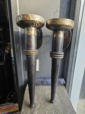 2 grote prachtige vintage tuin/wandfakkels voor buitendecoratie...