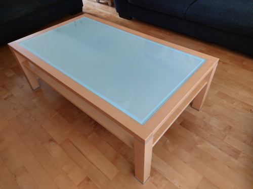 Beuken salontafel met hout en glas (120x70cm)