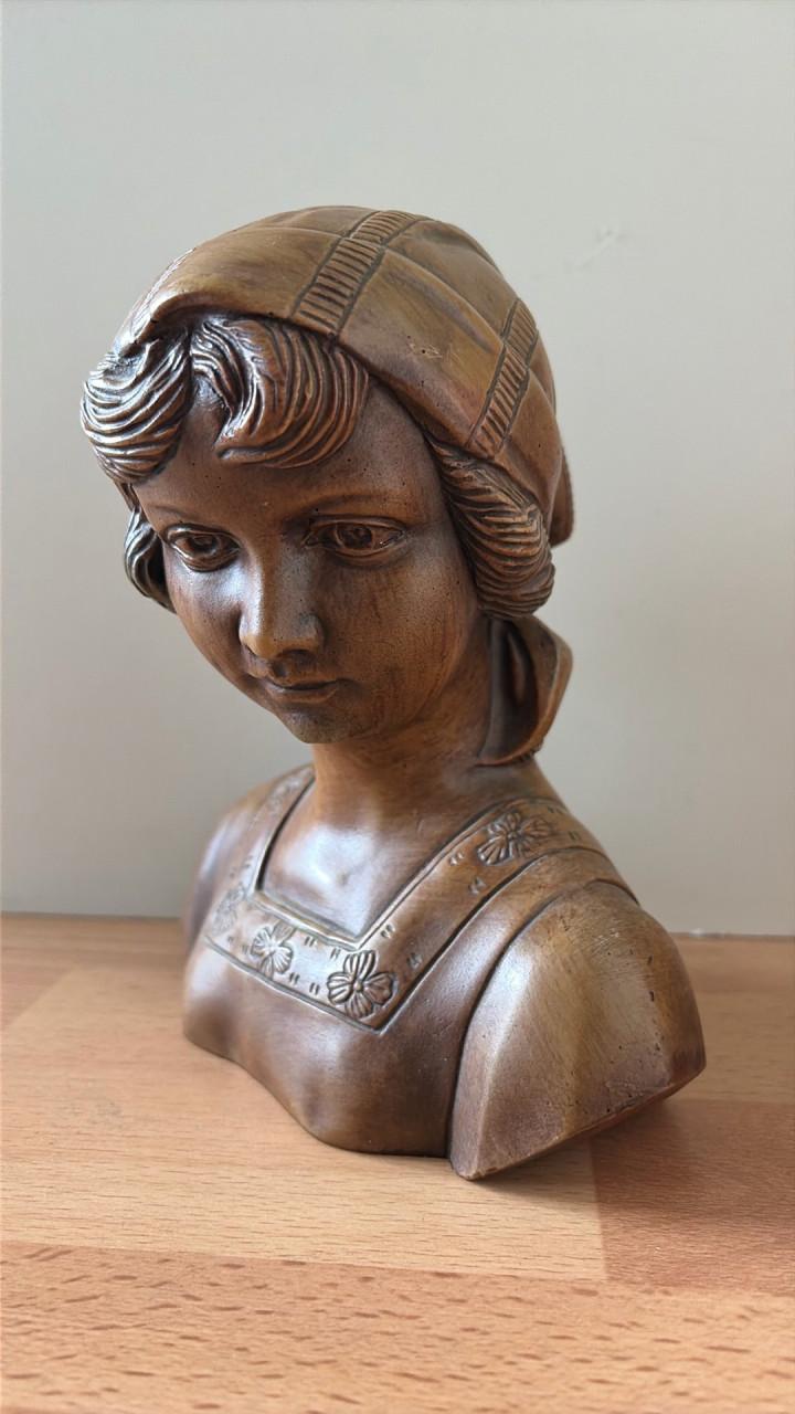 Antieke Art Nouveau Buste Meisje met Hoofddoek