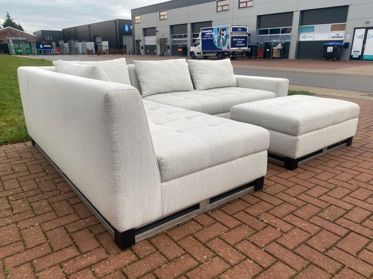Grijze Stoffen Hoekbank met Hocker-Ruim Lounge Comfort-Gratis Levering