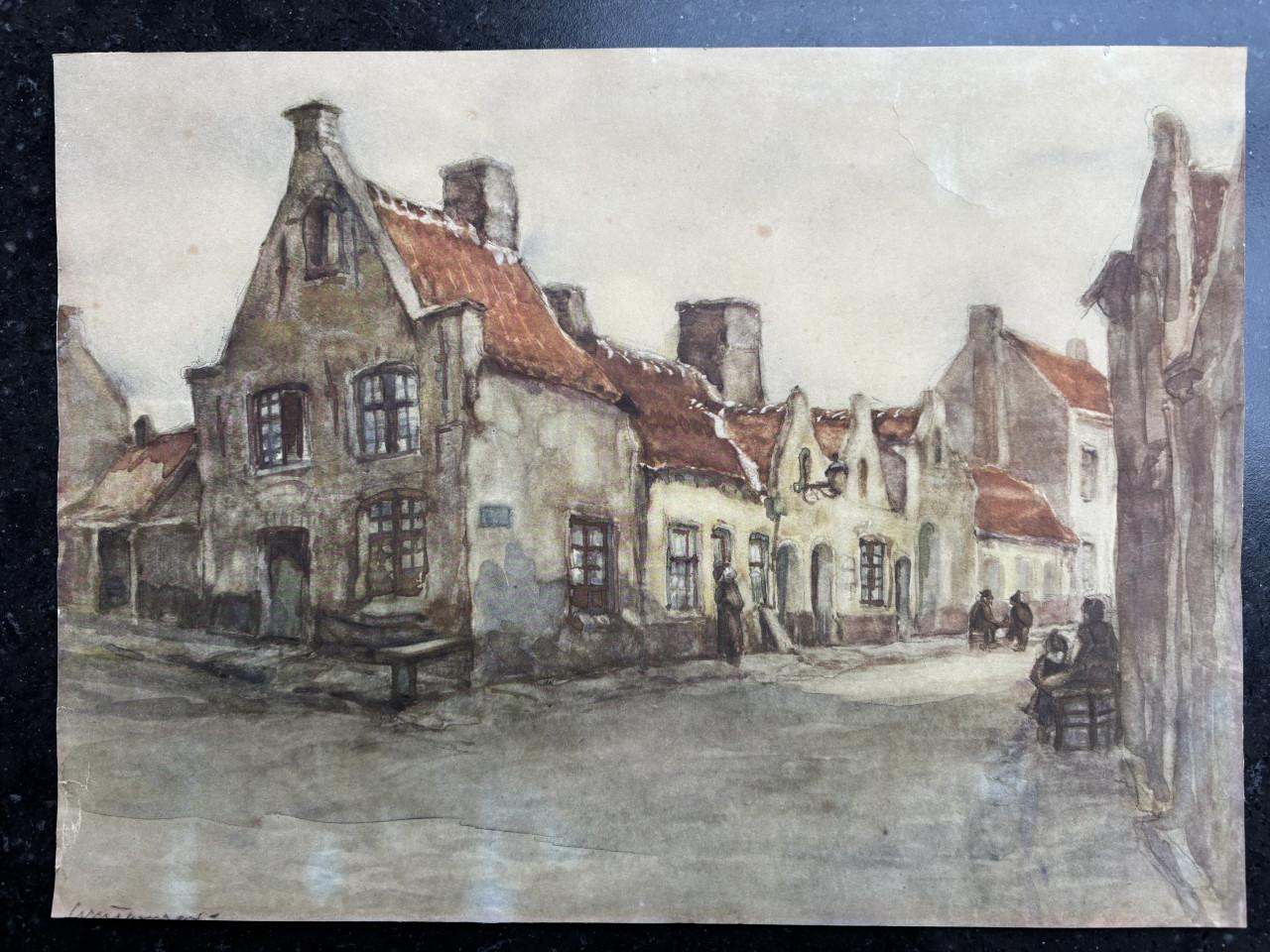 Nostalgische aquarel van een pittoreske straathoek