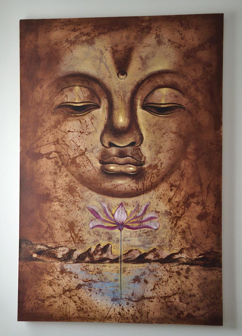 Buddha op canvas  180  x  120  cm