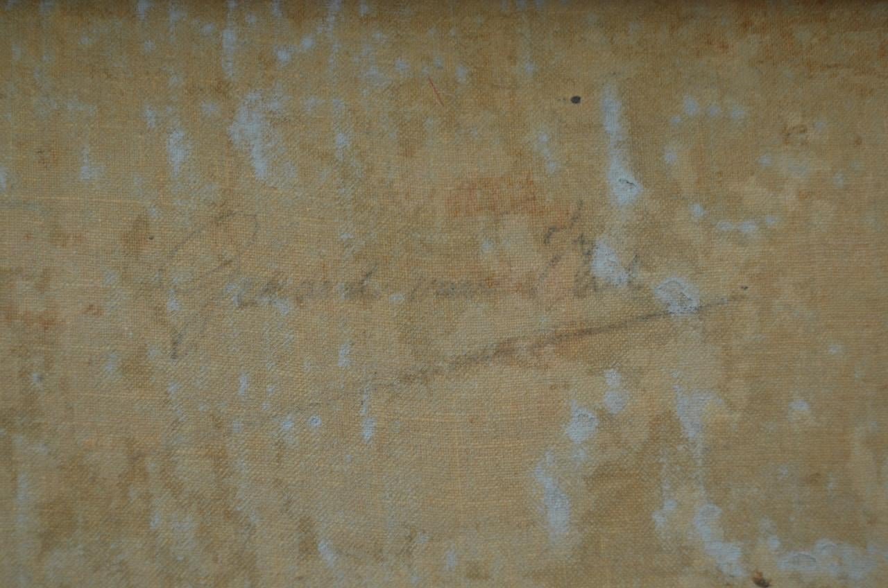 Olie op doek boerderijtje in landschap 19e eeuws.