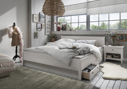 Tweepersoons bed Massief grenen hout. Puur natuur of Wit