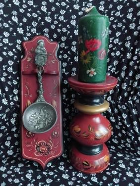 Vintage HINDELOOPER Kandelaar + Lepelrekje