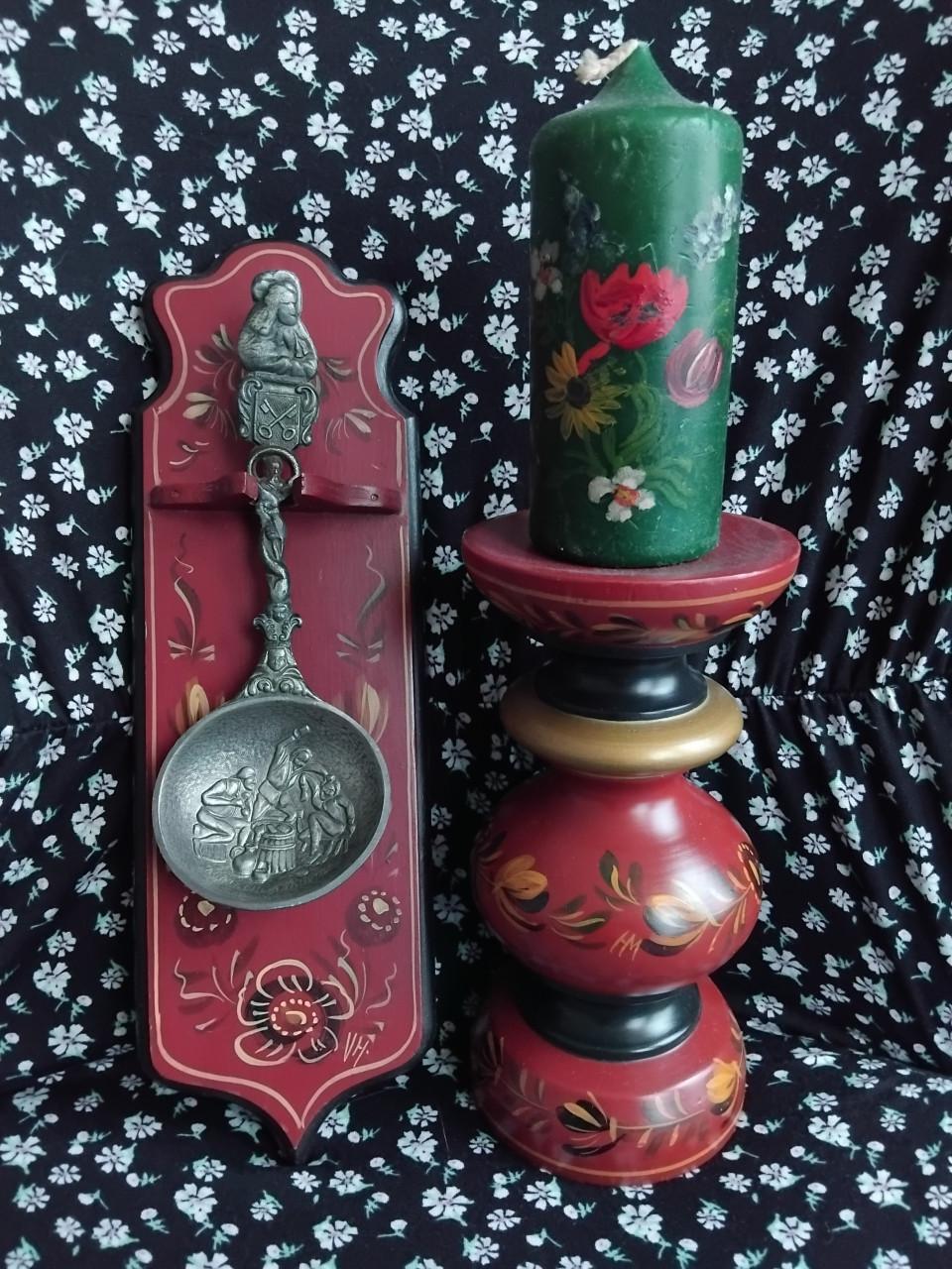 Vintage HINDELOOPER Kandelaar + Lepelrekje