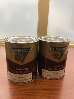 Boonstoppel hoogglans SB ral 7022, 2x1L samen €40