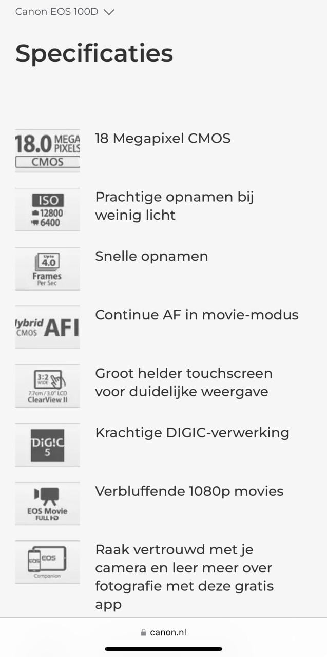 Canon EOS 100D camerabody inclusief lader, 4 accu’s, cover, doos en strap