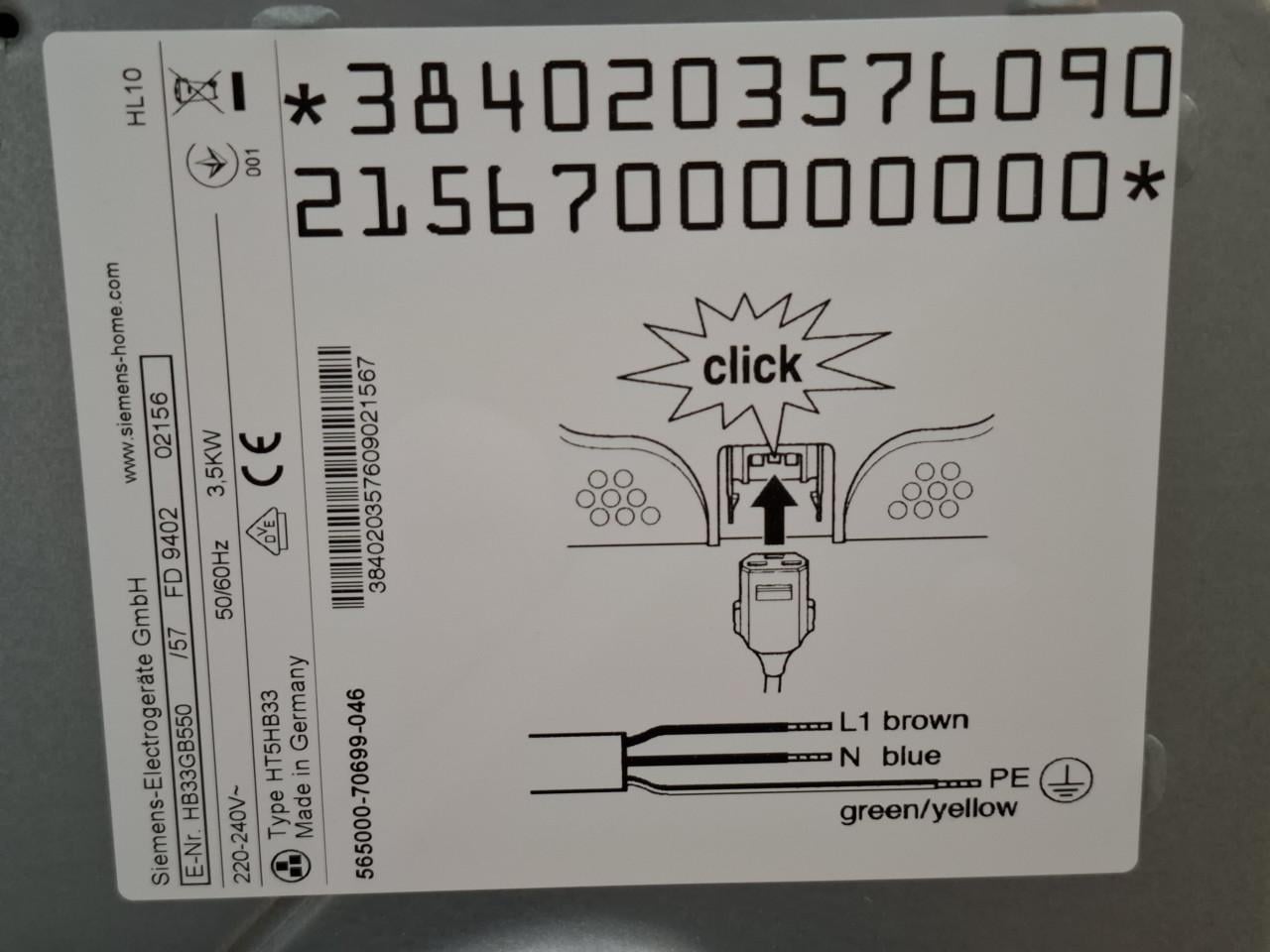 Siemens hete lucht inbouw OVEN type HB33GB550 /57