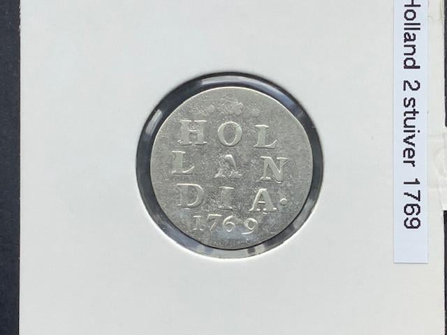 Holland, dubbele wapenstuiver 1769 , zilver.