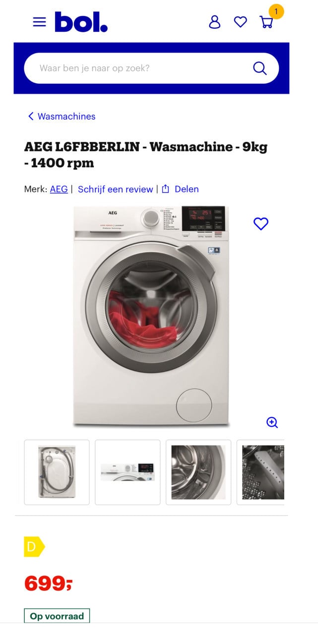 AEG L6FBBERLIN Wasmachine 9kg 1400 rpm als nieuw en weinig gebruikt