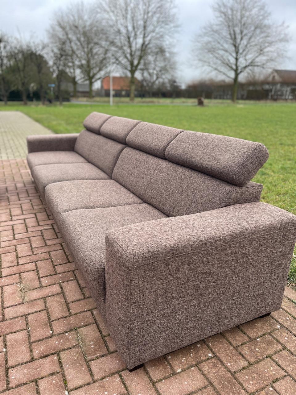 Grote Stoffen Bruine Hoekbank 4-Zits + Hocker-Gratis Levering NL