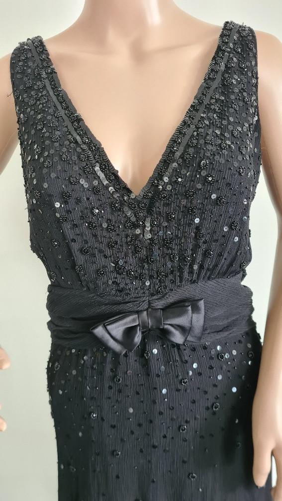 Rena Lange: Nieuw zwart zijde jurkje kraaltjes/pailletjes maat 42