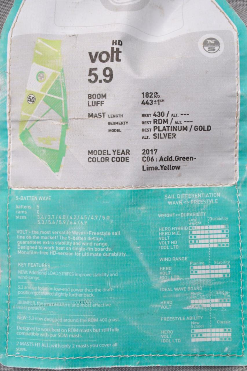 5.9m2 NorthSails VoltHD zeil (+ evt 430 RDM mast, verlenger)