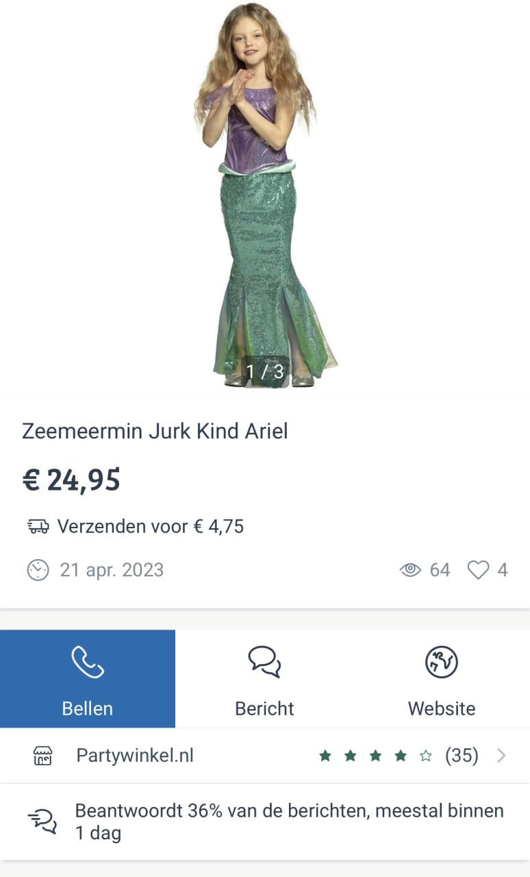 Nieuw ! Maat 146 Mooie Groene Prinses Ariël Zeemeermin Jurk