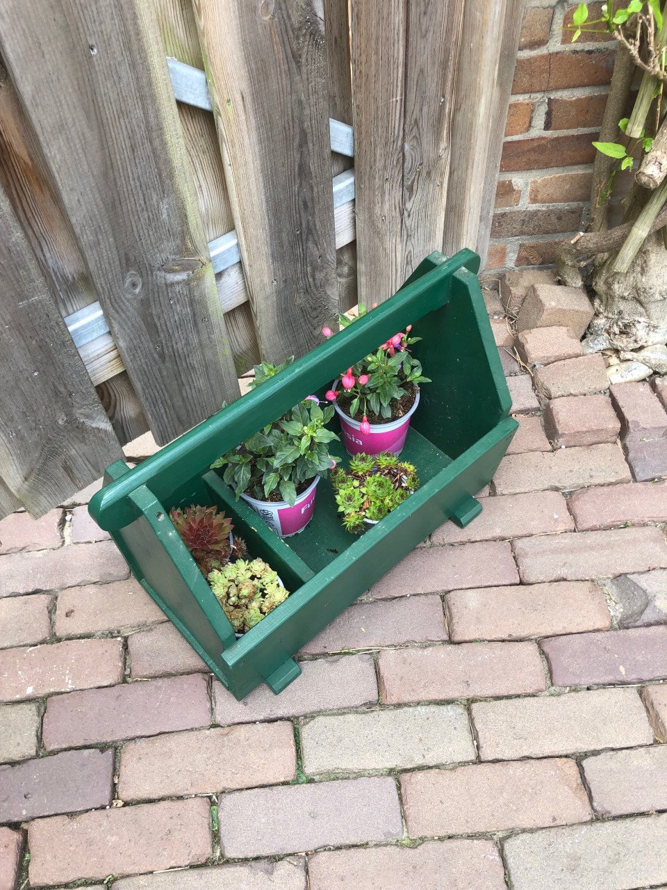 Groene houten bak.