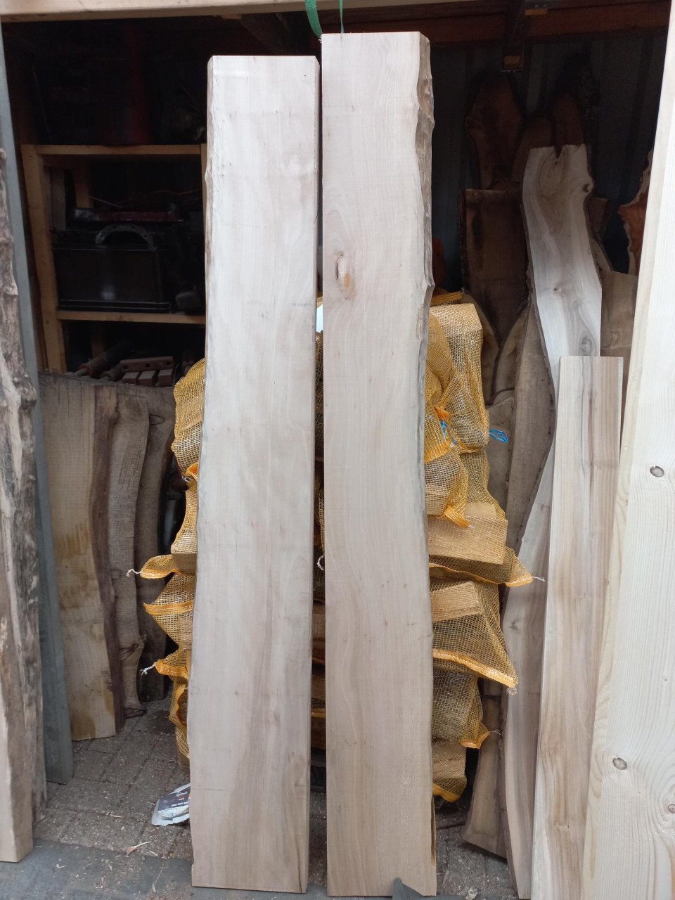 Te koop robuuste boomstamplanken live edge, schaaldelen, wandplanken bijzon