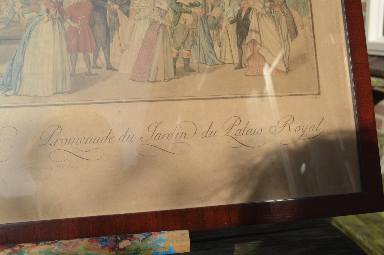 Franse gravure/ets ca 1787 'The Palais Royal Garden's Walk'