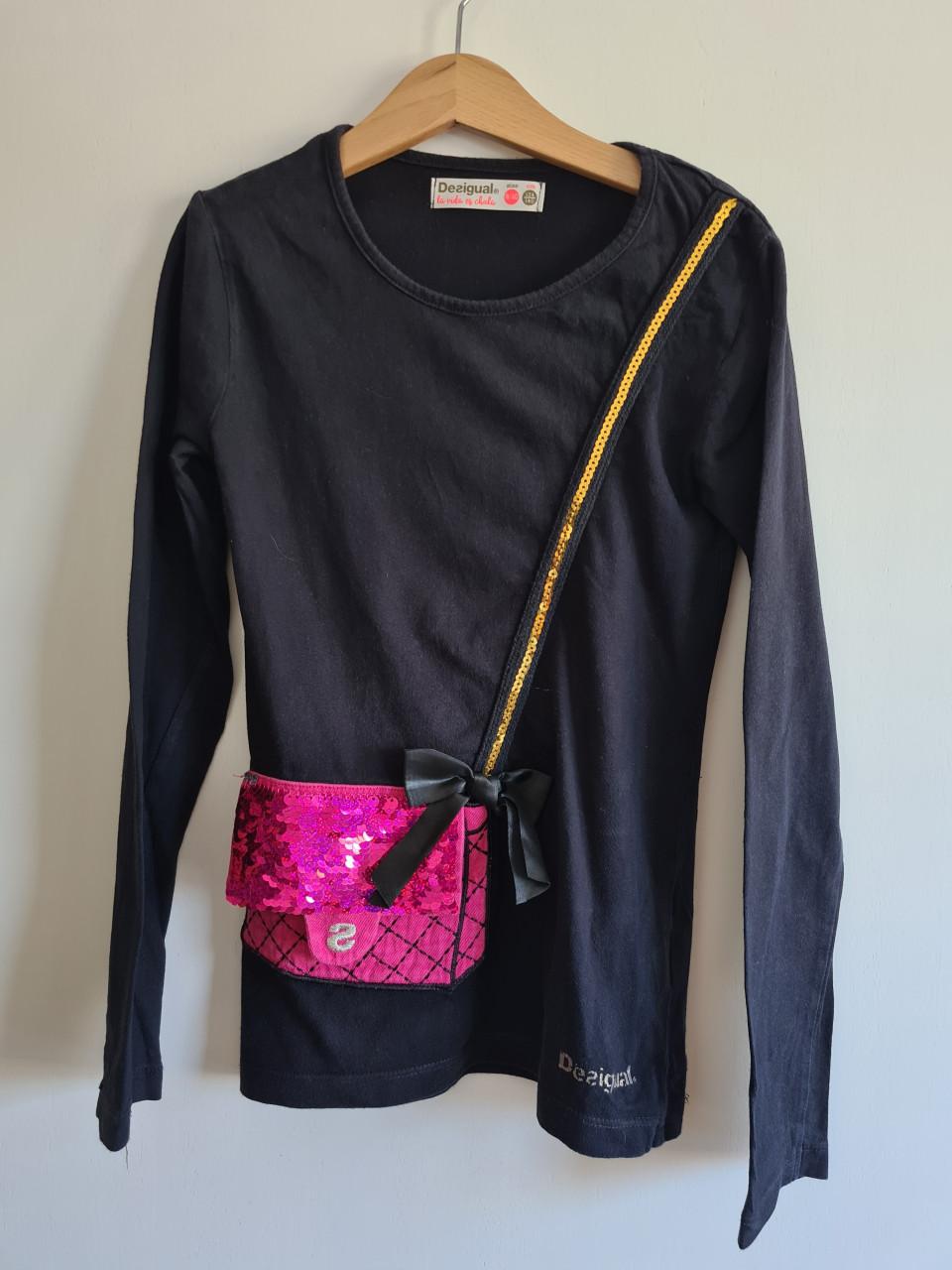 Desigual zwarte longsleeve met pailletten tasje  Mt 134-140