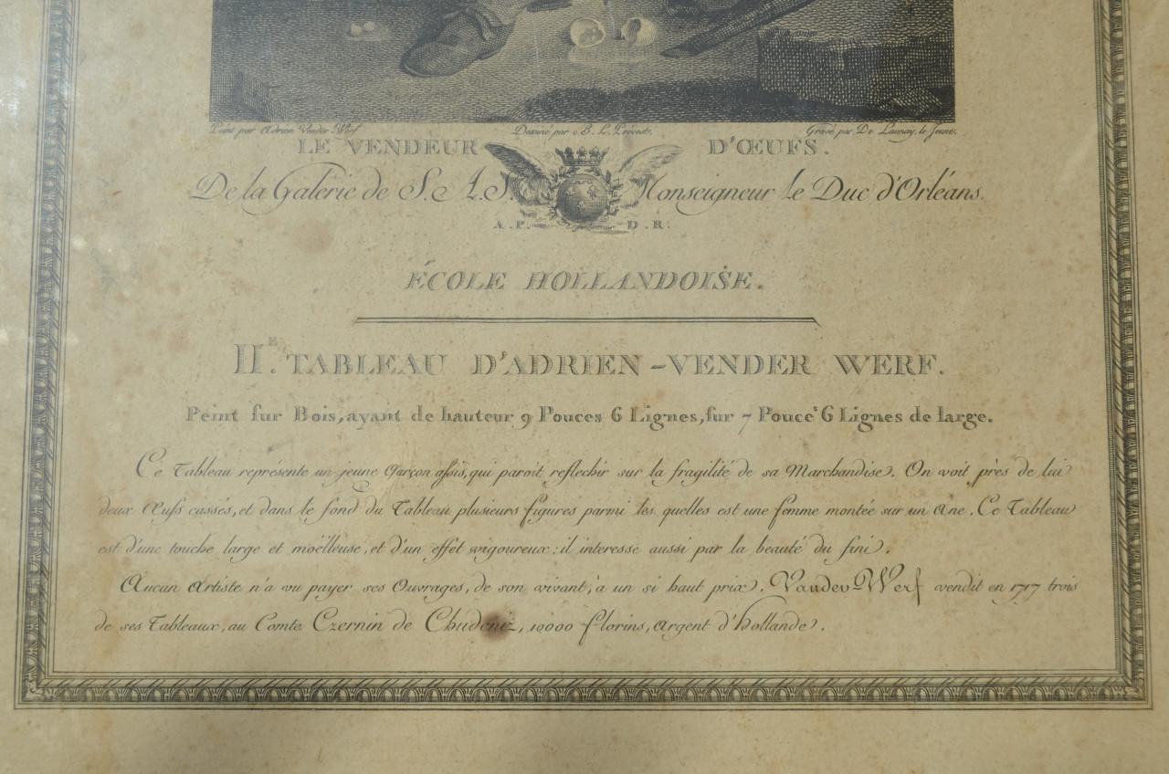 Franse gravure 'Le vendeur d'oeufs' ca 1786