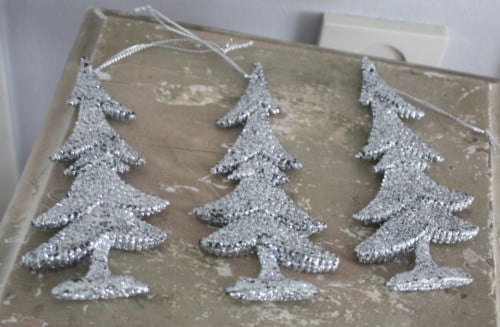 Set van 3 kunststof kertbomen zilverkleur glitter