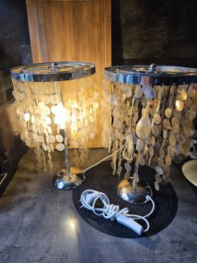 2 prachtige vintage design tafellampen, chroom en bladeren