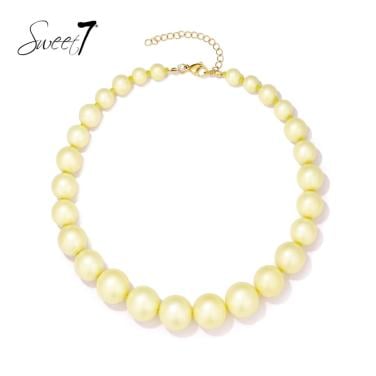 Halsketting met gele kralen en goudkleurige sluiting